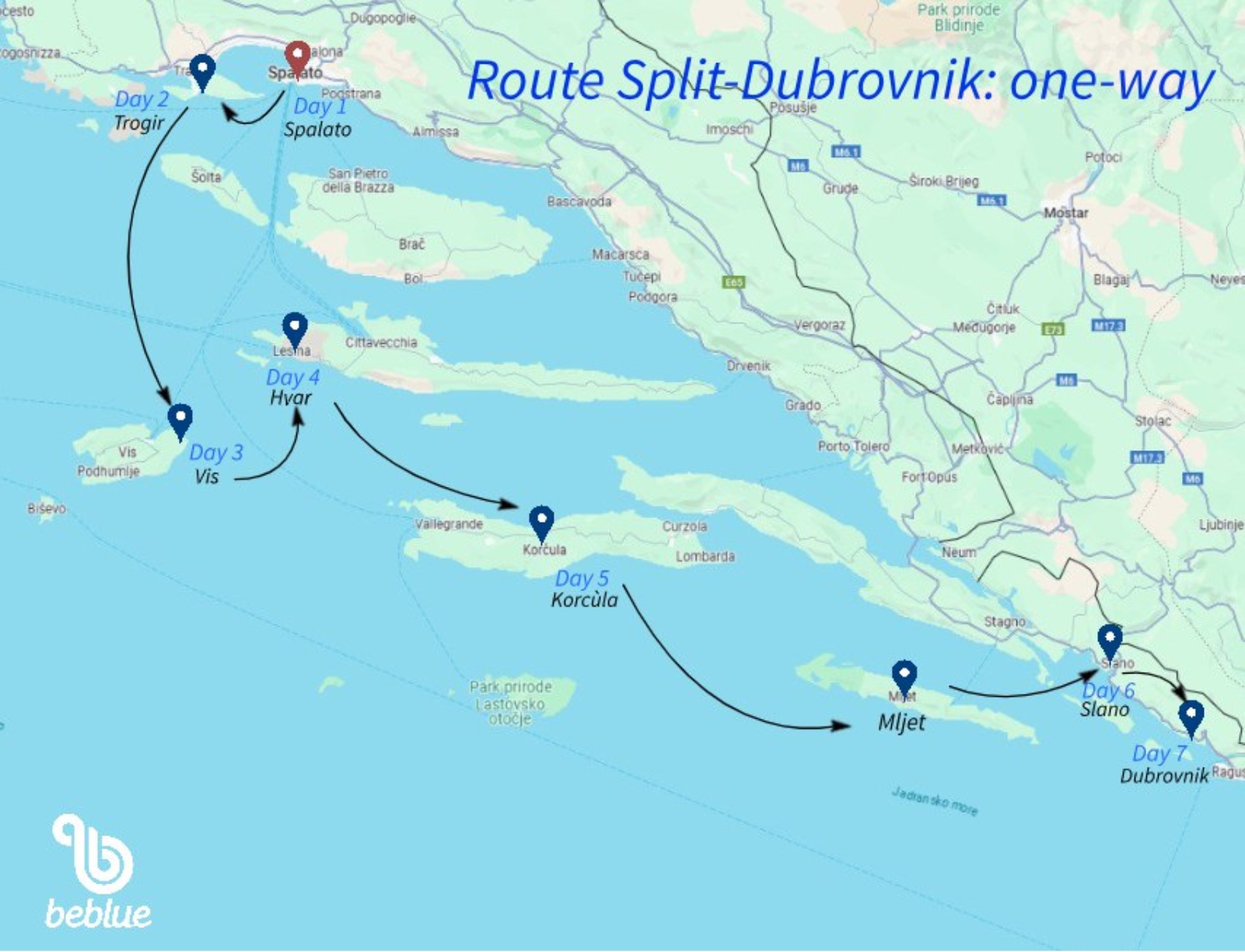 One-way: from Split to Dubrovnik - ID 122